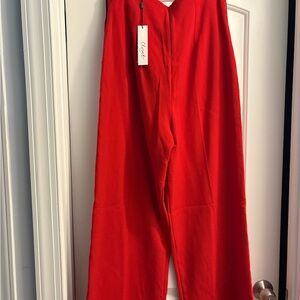 Chic Bold Red Wide Leg Jumpsuit